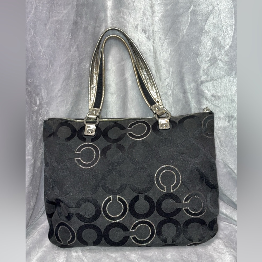 Coach Poppy Y2K Black Canvas with Silver Lurex Threading Accents XL Shoulder Bag - Picture 2 of 8